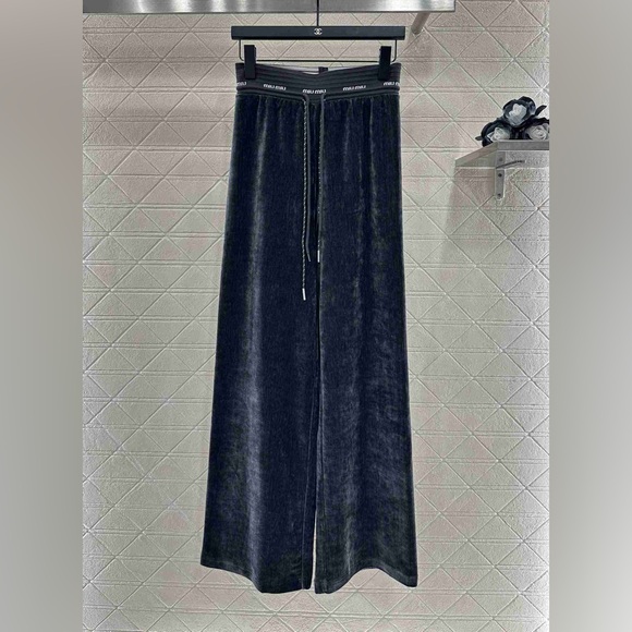 Miu Miu Black Velvet Wide-Leg Pants - Picture 1 of 7
